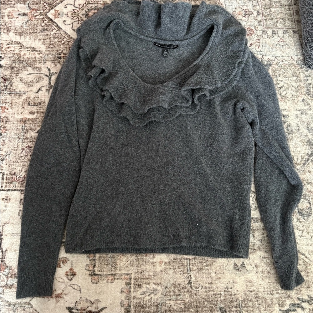 White House Black Market Charcoal Ruffled Turtleneck Sweater